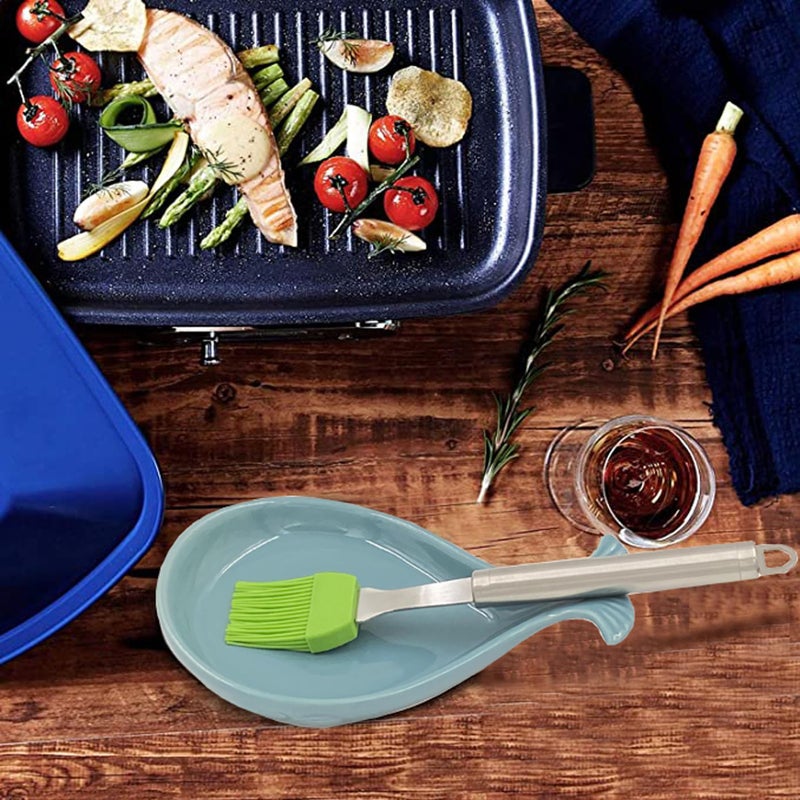 WSKC Ceramic Spoon Rest for Kitchen with Wooden Spoon, Whale Shape, 4.8W X 7.8L - Image 2